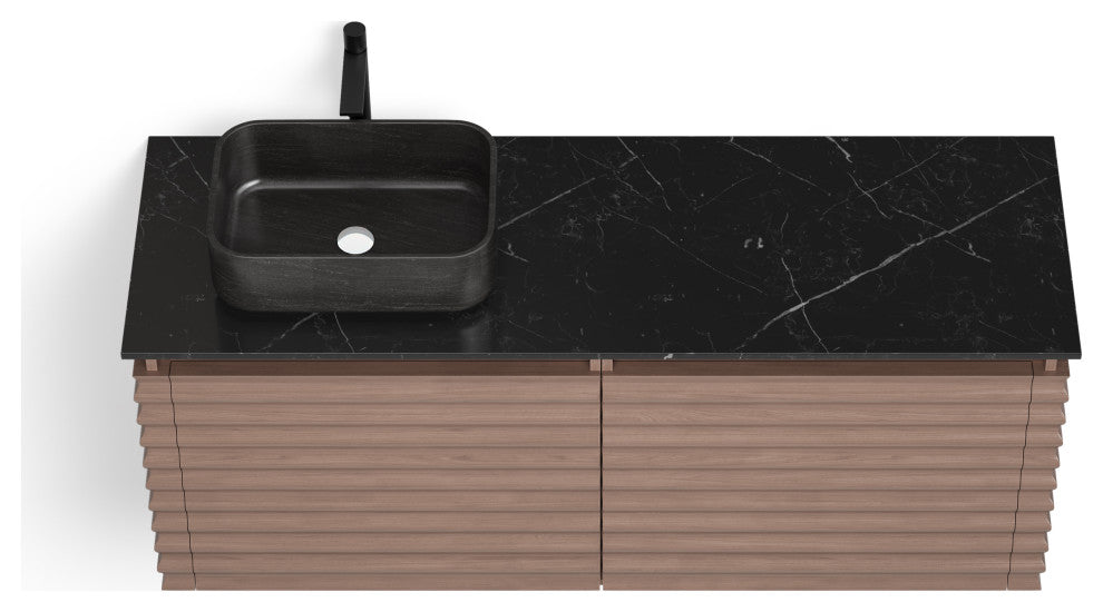The Accordion Bathroom Vanity, Chestnut Oak, 60", Left Single Sink, Wall Mount