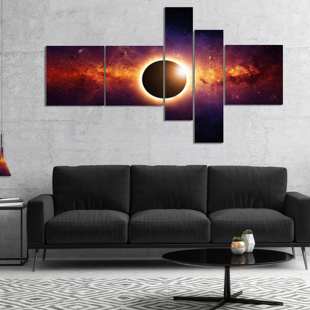 Full Eclipse View, Large Spacescape Canvas Art Print, 60"x32", 5 panels