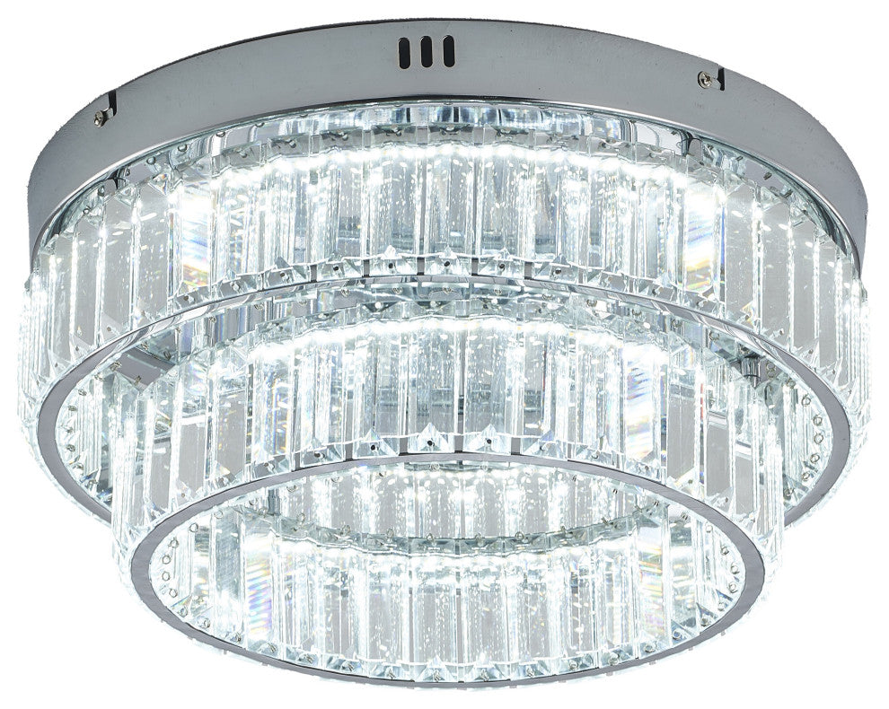 2-Light Chrome Dimmable LED Flush Mount With Clear Crystals