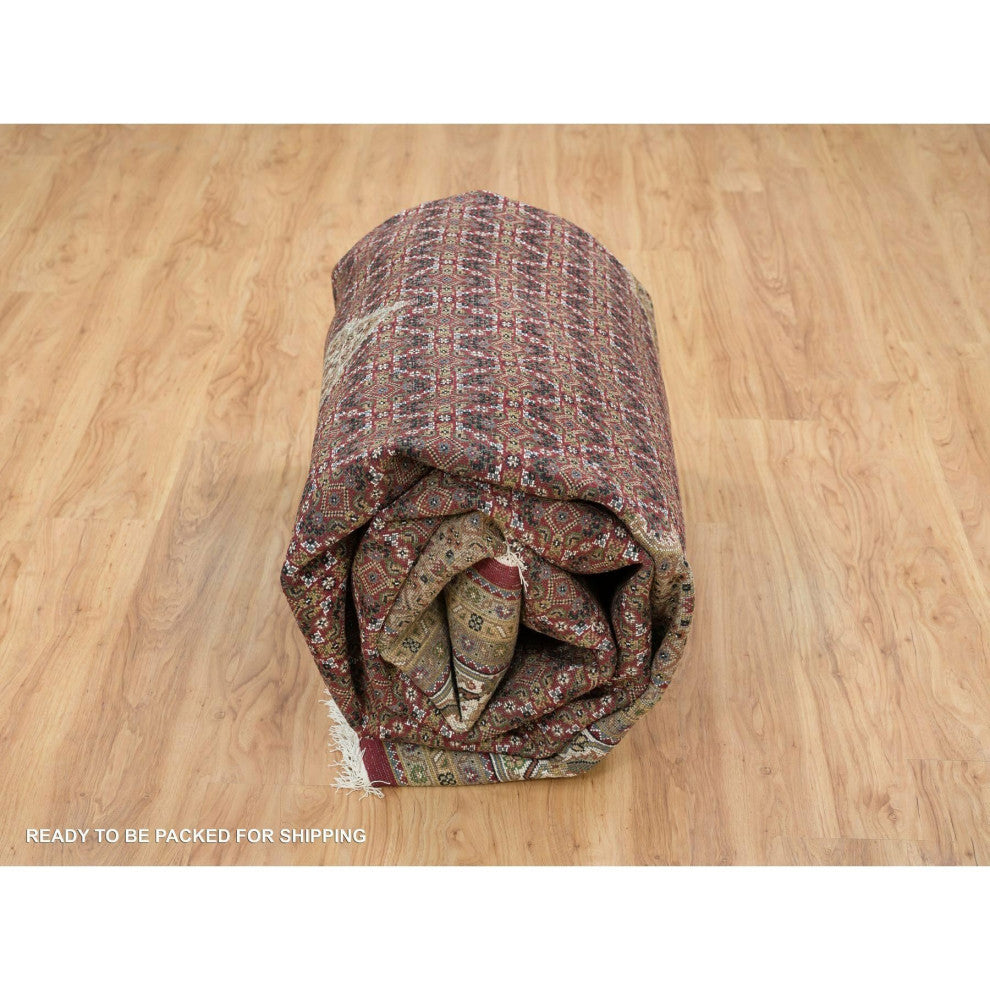 Mahogany Red Tabriz Mahi 175 KPSI Wool Hand Knotted Oriental Rug, 10'x13'10"