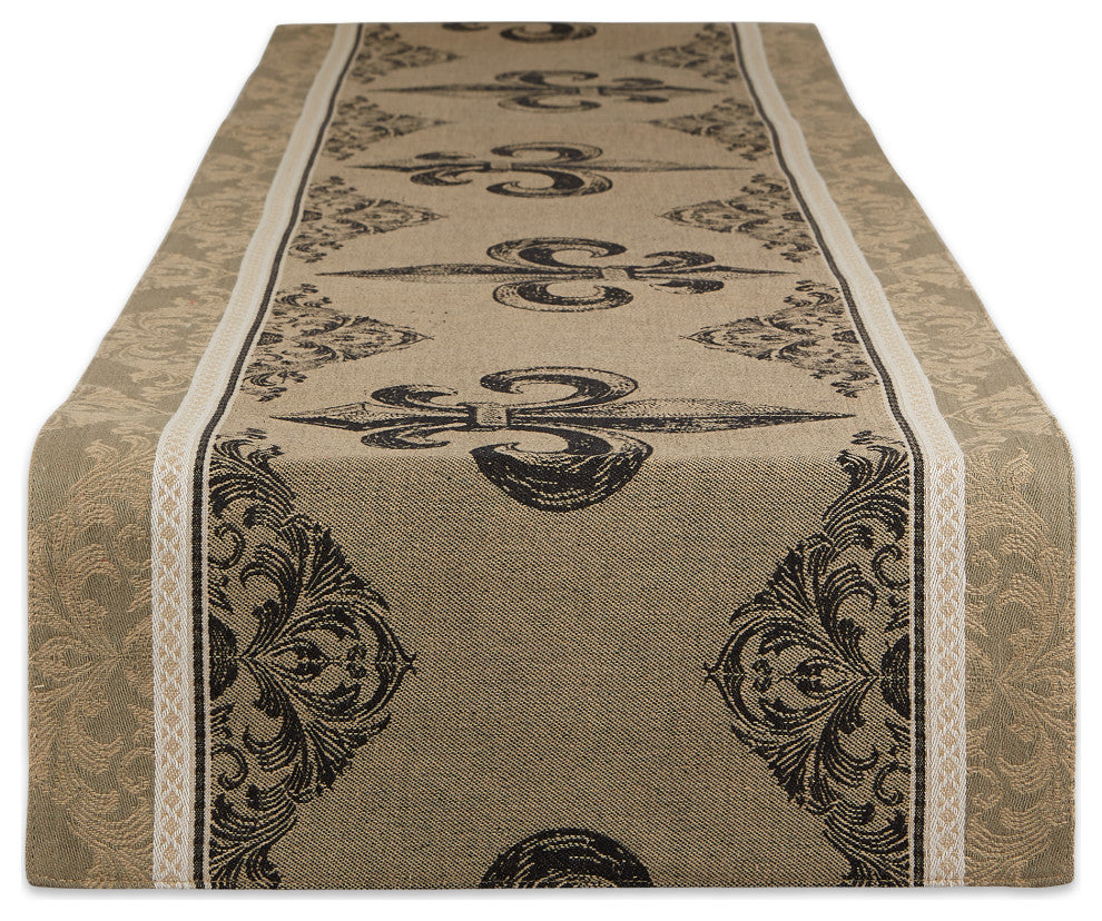 Fleur De Lis Stripe Jacquard Table Runner