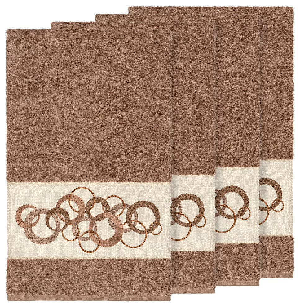 Linum Home Textiles Annabelle Embellished, Latte, Bath Towel, 4-Piece Set