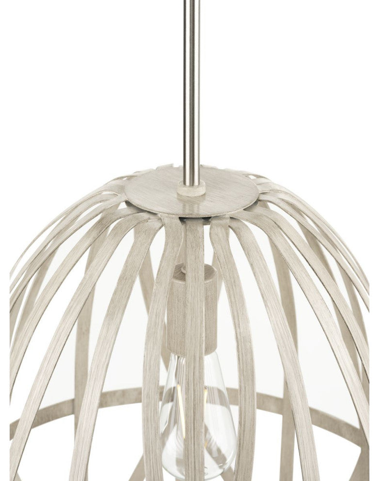 Chastain 1-Light Basket Pendant Light, Bleached Oak/Brushed Nickel