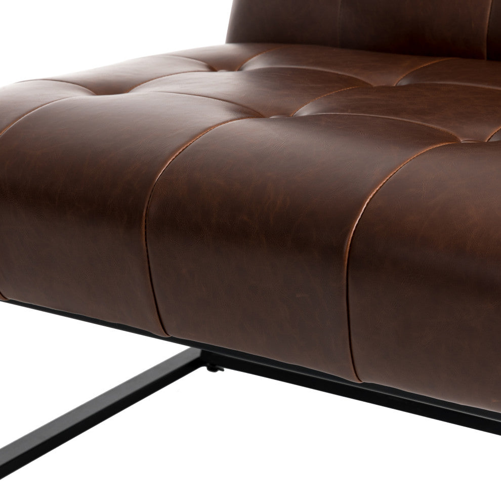 Modern Leatherette Accent Armchair With Black Metal Frame, Set of 2, Brown