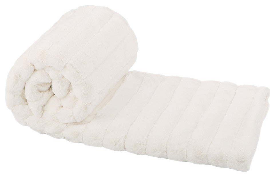 Super Mink Faux Fur Throw Blanket, Ivory, 50"x60"