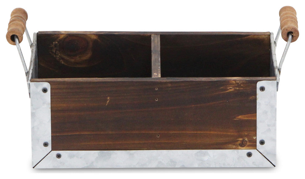 Wood And Metal 2 Slot Organizer With Side Handles