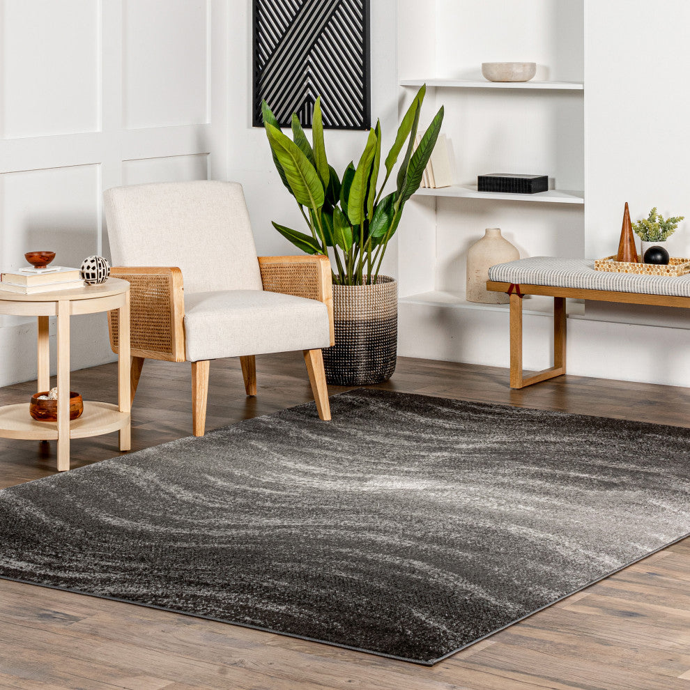Nuloom Contemporary Ombre Waves Polypropylene Rug, Charcoal 6'7"x9'