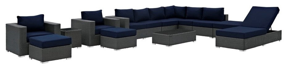 Canvas Navy Sojourn 12-Piece Outdoor Patio Sunbrella Sectional Set
