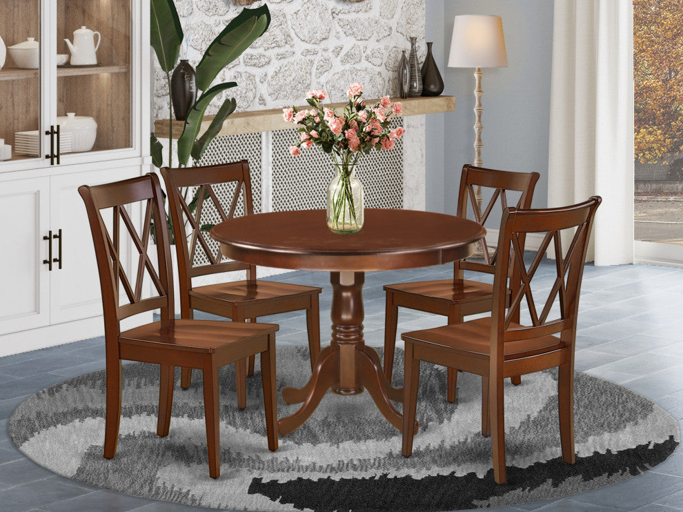Hlcl5-Mah-W 5Pc Round 42"Table And 4 Double X Back Chairs