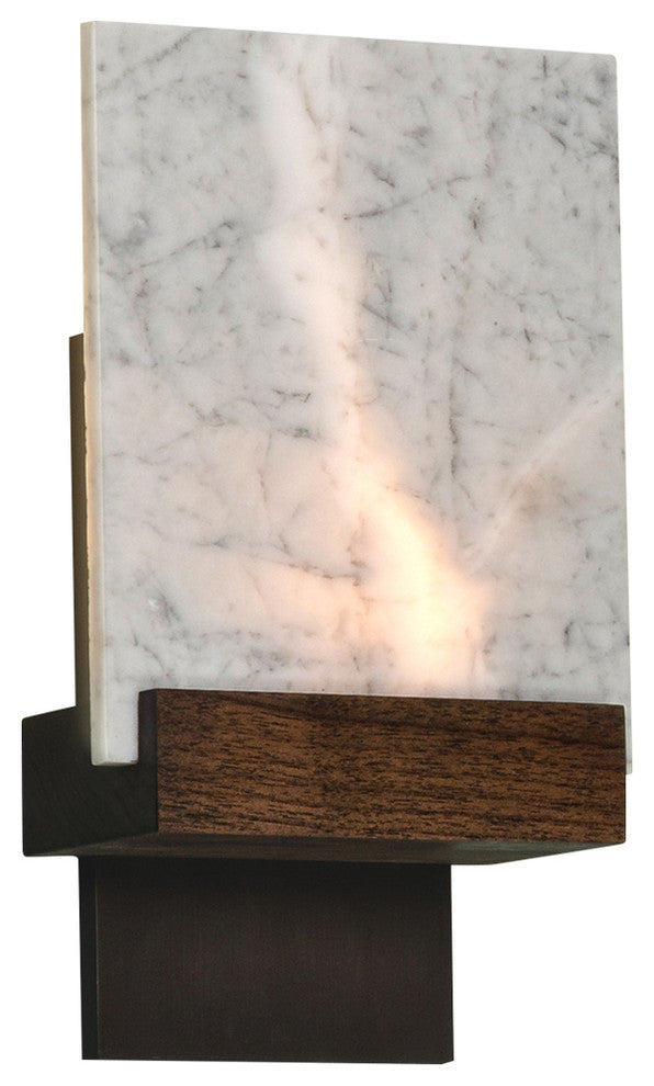 Fortis LED Wall Sconce, Oiled Walnut, Oiled Bronze, Carrara Marble