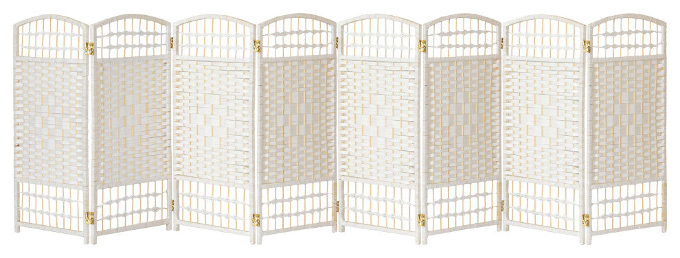 3 ft. Short Fiber Weave Room Divider White 8 Panels