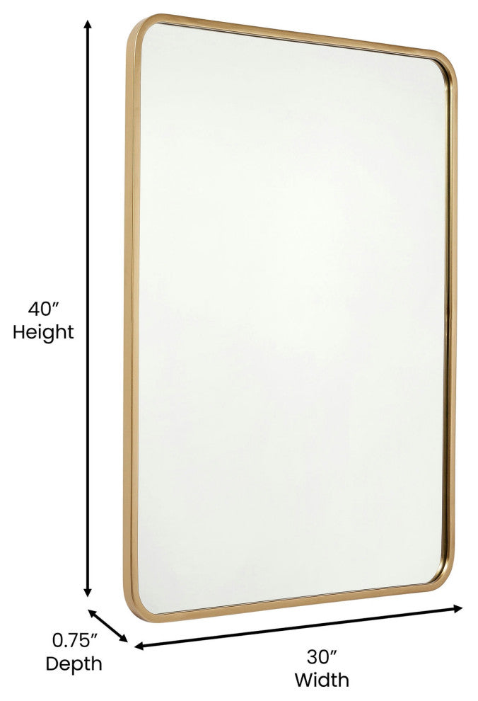 Jada Decorative Wall Mirror with Rounded Corners, Matte Gold, 40" X 30"
