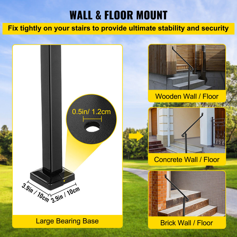 Handrails for Outdoor Steps Wrought Iron Step Railings, Fit 2-3 Steps