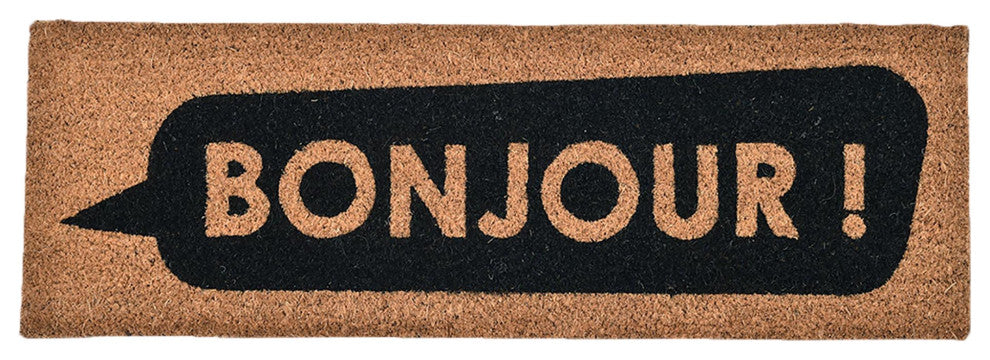Sheltered Long Front Door Mat Coir Coco Fibers Rug 30x10, Bonjour