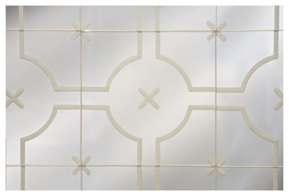 Large Etched Glass Mirror, Geometric Mid Century Art Mirror