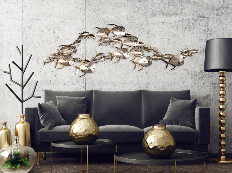 Coastal Home Decor 'Sardines School XL' Steel Contemporary School of Fish Art