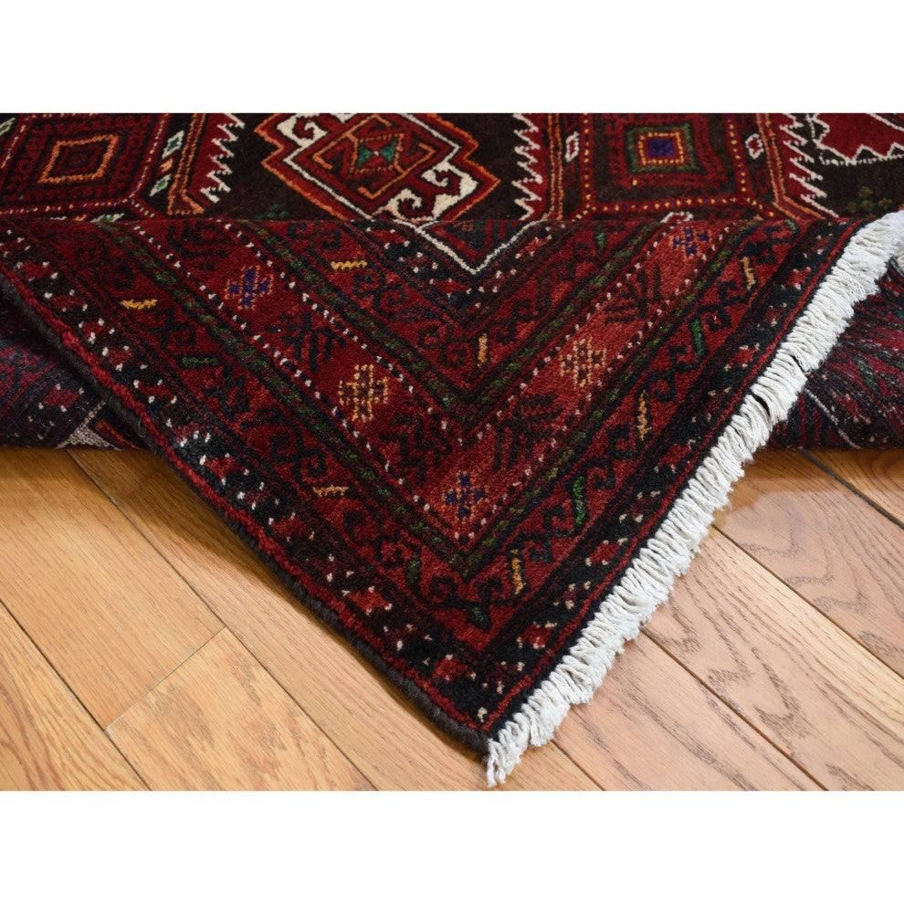 Chocolate Brown Vintage Persian Baluch Pure Wool Hand Knotted Rug 3'7" x 6'5"