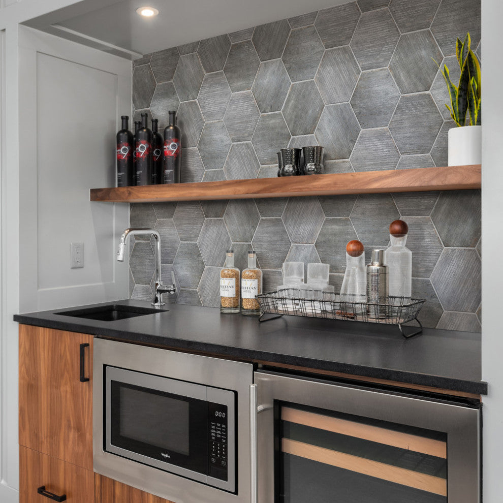 Retro Mini Hex Cendra Porcelain Floor and Wall Tile