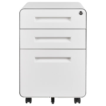 Under Desk File Cabinet, 3 Drawer Mobile Filing Cabinet, Lock, White