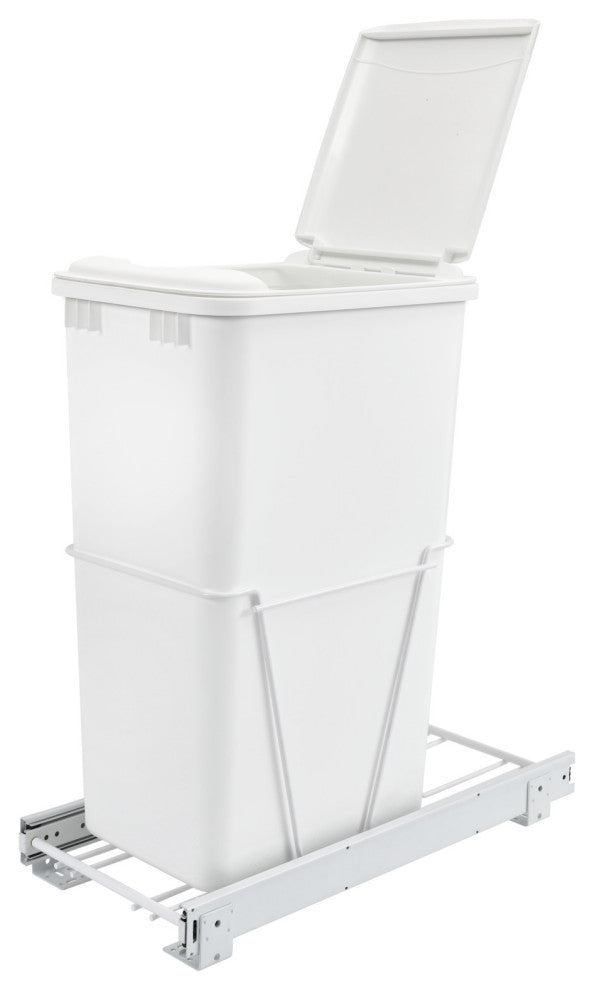 White Steel Pull Out Waste/Trash Container, 11.25"Wx22"Dx23.25"H