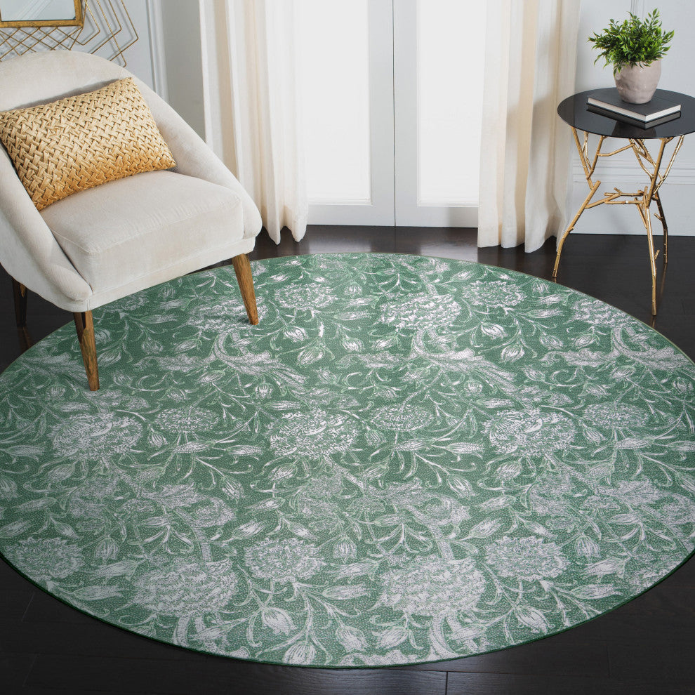 My Magic Carpet Washable Rug Kalini Floral Green, 6' X 6'