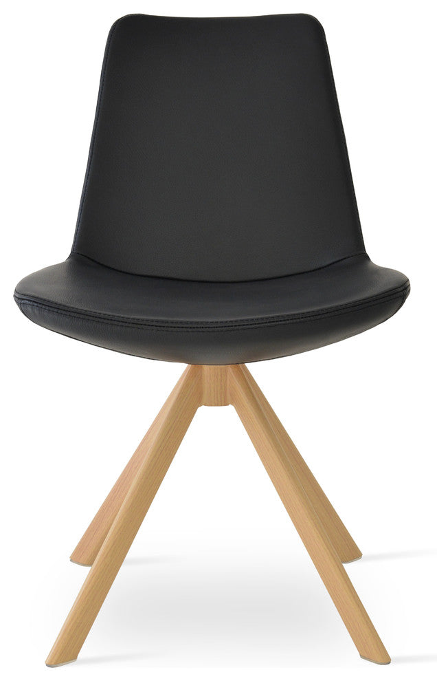 Eiffel Sword Dining Chair, Natural Veneer Steel Base, Black Leather, Top-Grain
