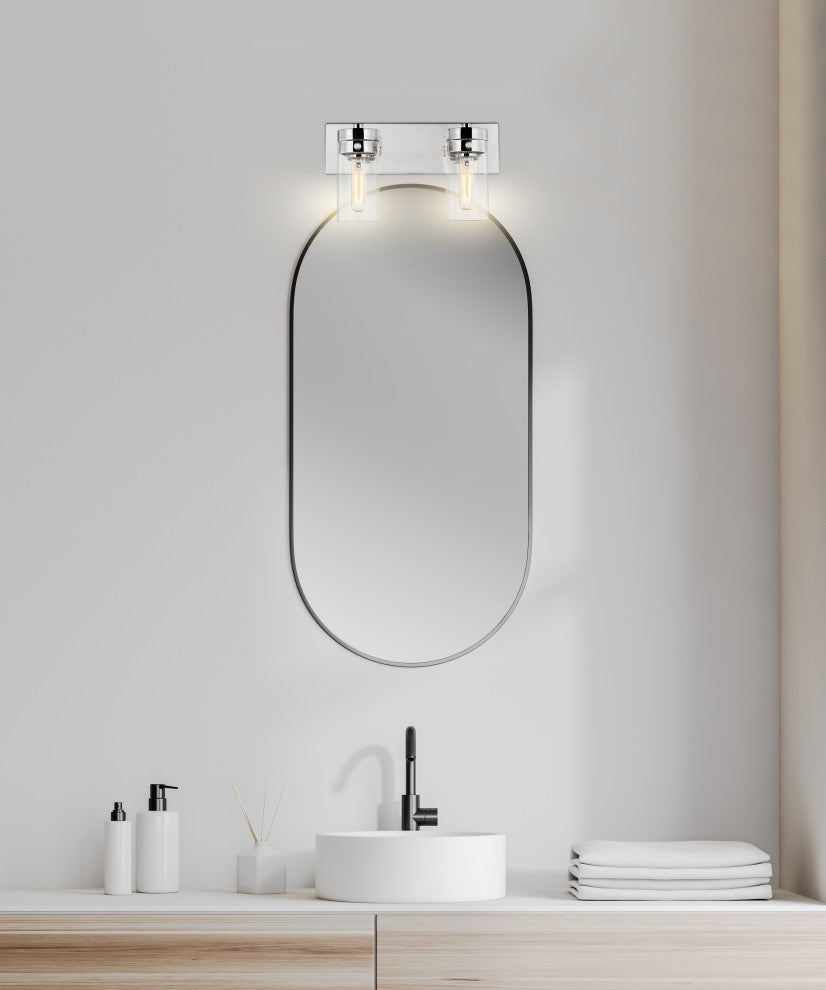 Intersection 2-Light Vanity, Polished Nickel With Clear Glass