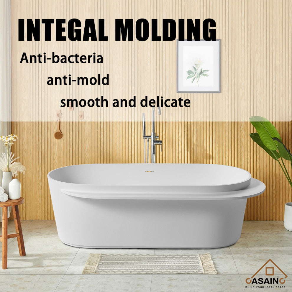 71in Solid Surface Freestanding Bathtub in Matte White