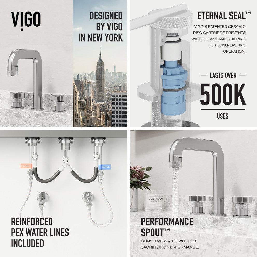 VIGO Wythe 9" H 2-Handle Widespread Bathroom Faucet, Brushed Nickel