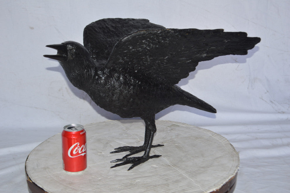 Raven With Open Wings Bronze Statue, 16"Lx25"Wx15"H