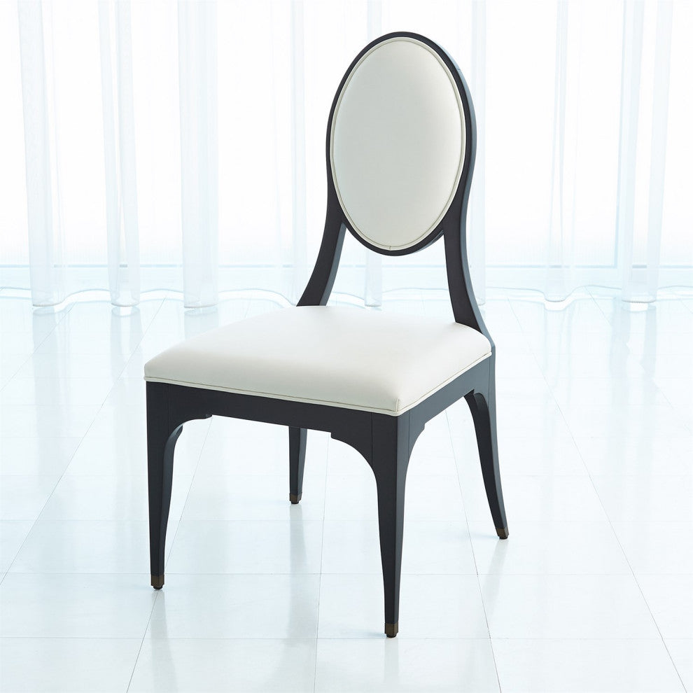 Hollywood Glam Black White Dining Chair Armless Oval Art Deco Vintage Style