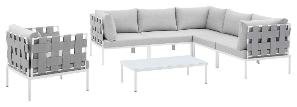 Harmony 7-Piece Sunbrella Outdoor Patio Aluminum Sectional Sofa Set, Gray Gray