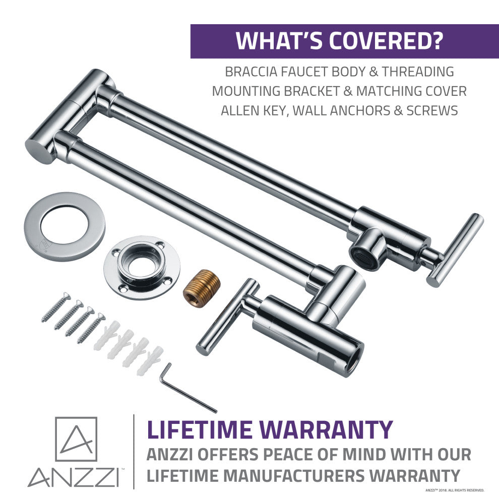 Braccia Series 24" Wall Mounted Pot Filler, Polished Chrome