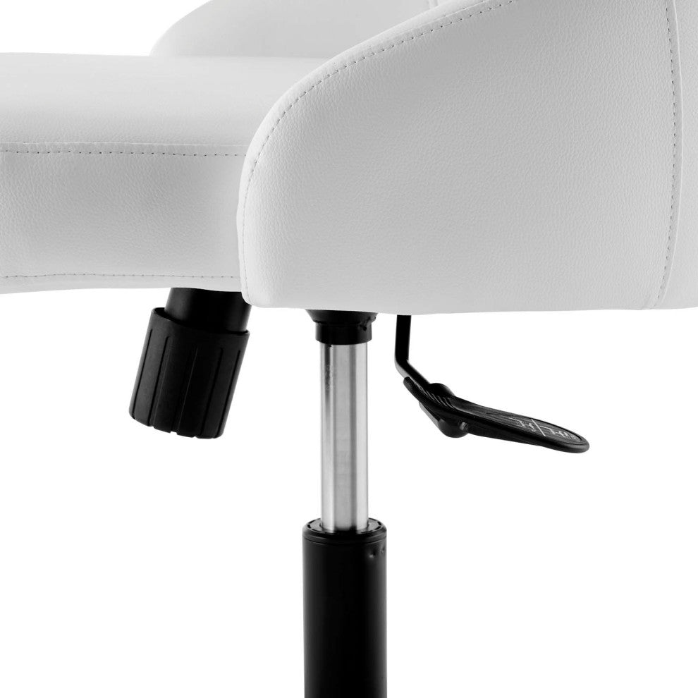 Computer Work Desk Swivel Chair, Faux Vegan Leather, Black White, Home Office