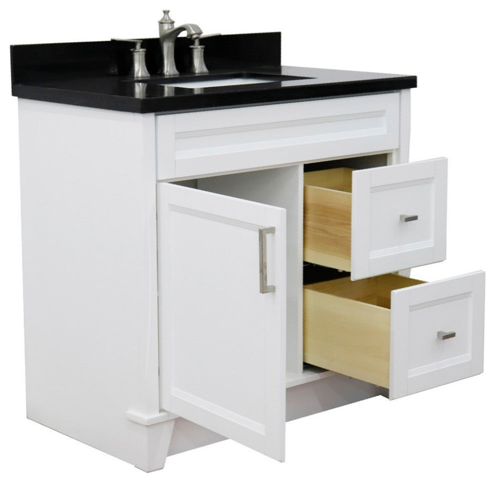 37" Single Sink Vanity, White Finish With Black Galaxy Granite