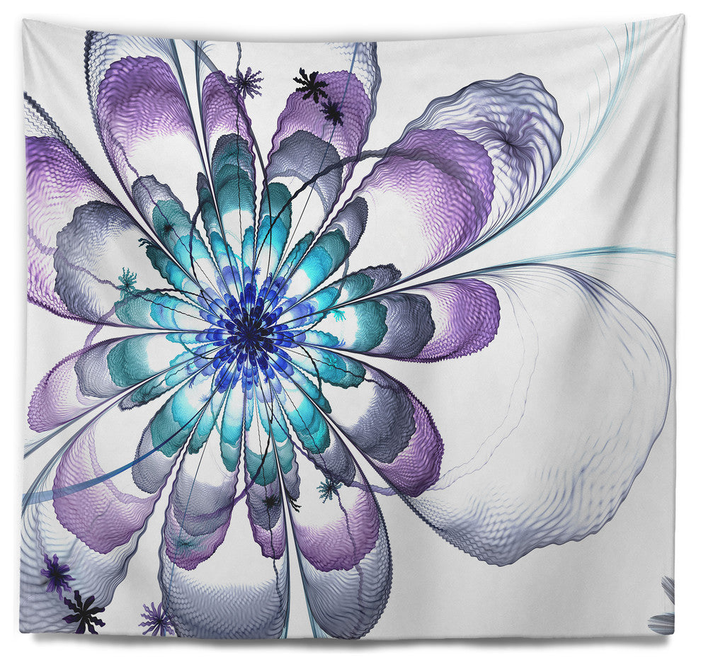 Fractal Flower Light Blue Floral Wall Tapestry, 60"x50"