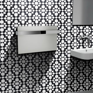 8"x8" Affos Handmade Cement Tile, White,Black, Set of 12
