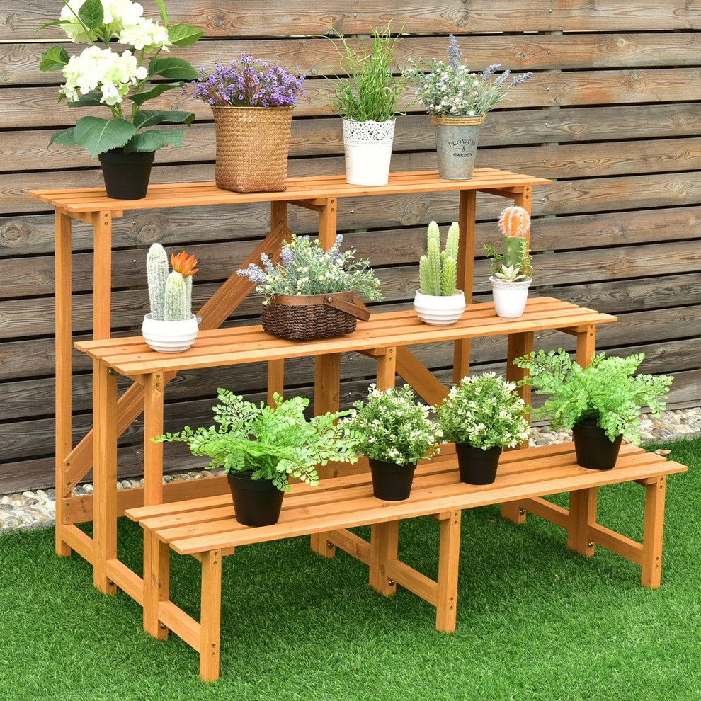 Modern 3-Tier Wide Wood Flower Pot Step Ladder Plant Stand
