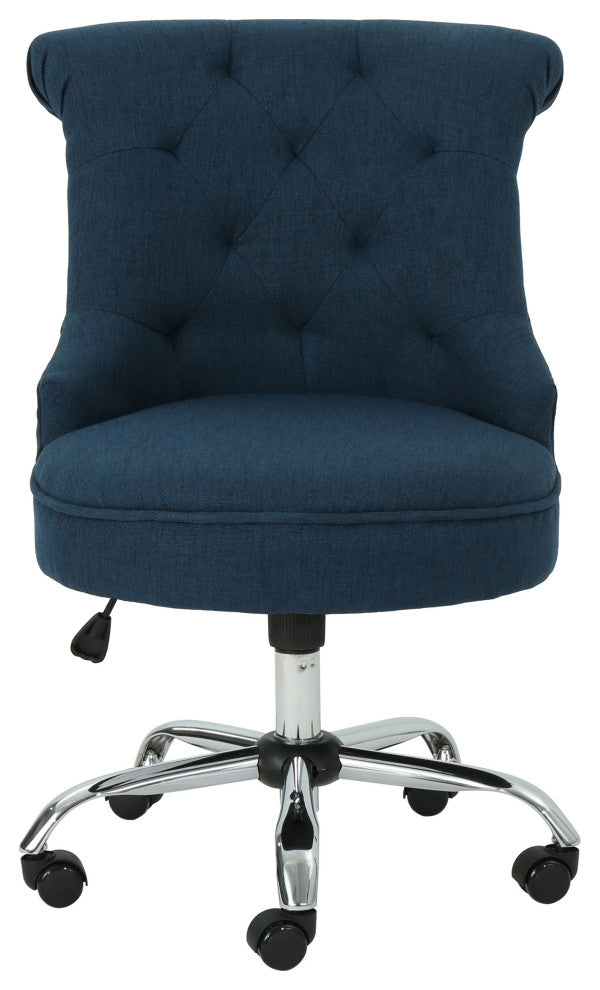 GDF Studio Tyesha Contemporary Fabric Swivel Office Chair, Navy Blue/Chrome