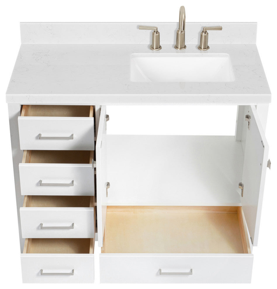 Ariel Cambridge 42" Right  Single Rectangle Sink Vanity, Carrara Quartz