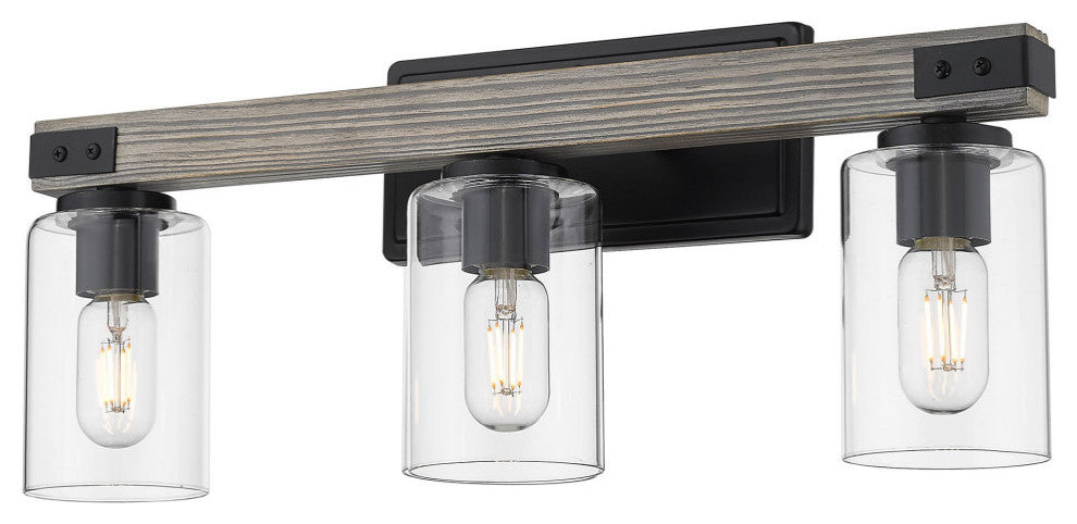Lowell 3 Light Bath Vanity, Matte Black With Clear Glass
