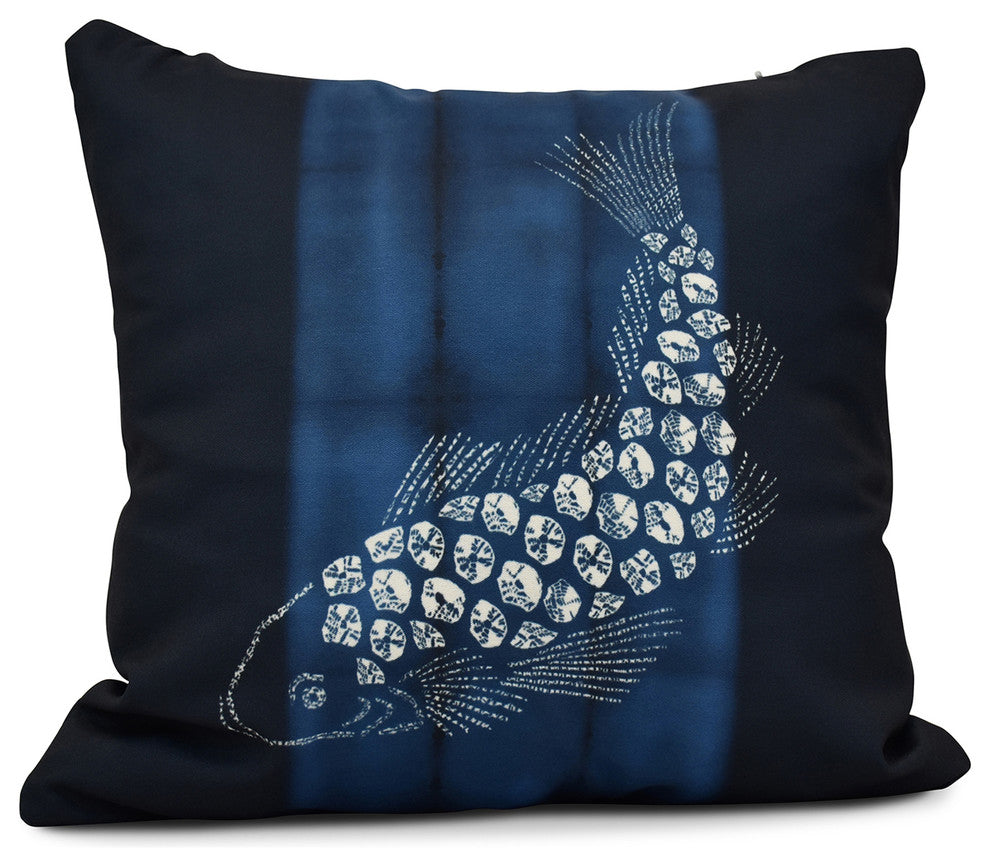 Fish Pool, Animal Print Pillow, Navy Blue, 18"x18"