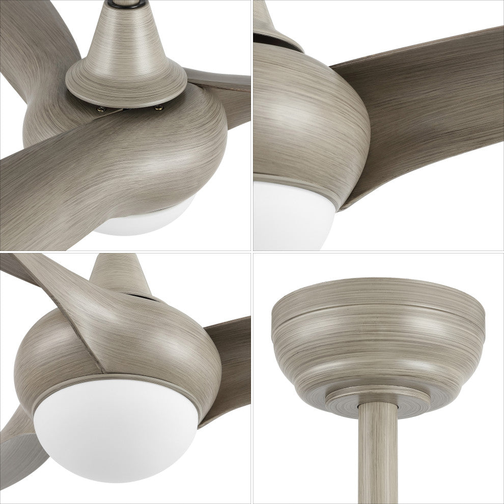 Aviator 52" 1-Light App 6-Speed Retro Swirl LED Ceiling Fan, Gray Wood