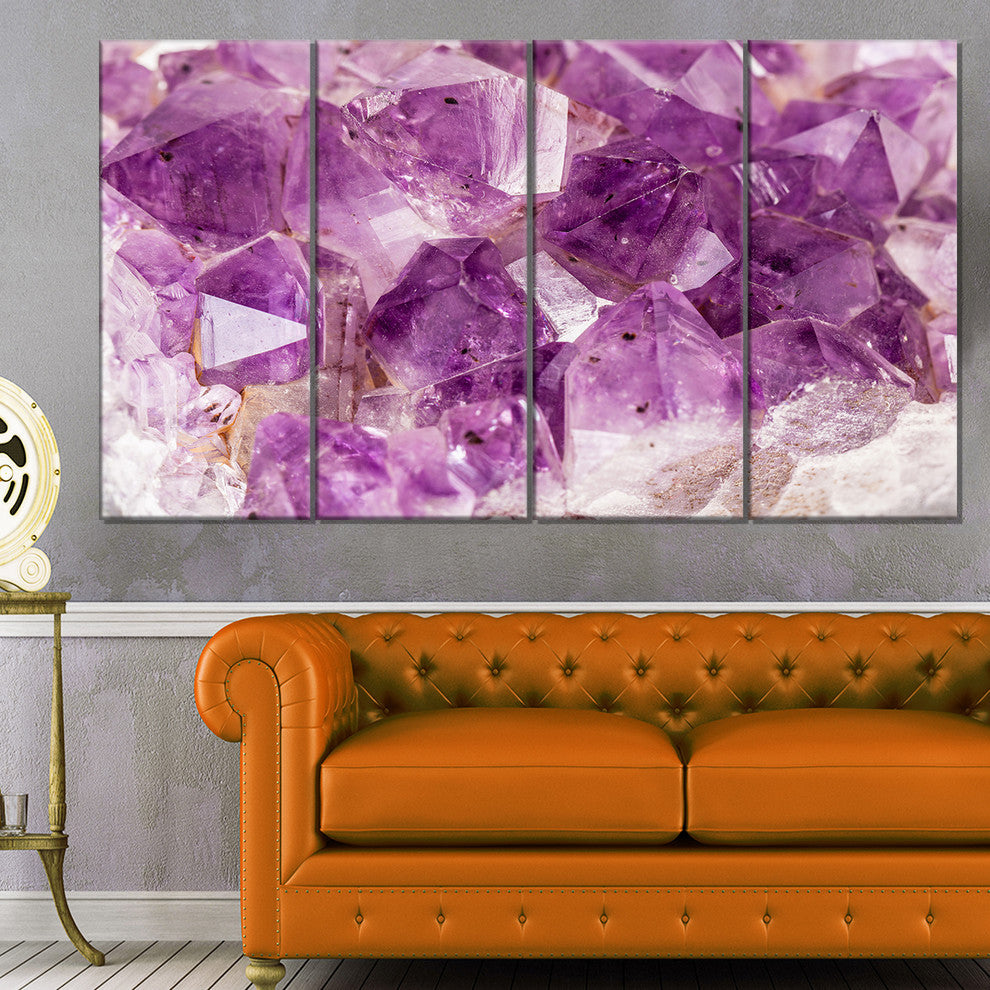 Purple Amethyst Macro, Abstract Canvas Wall Art Print, 48"x28", 4 Panels
