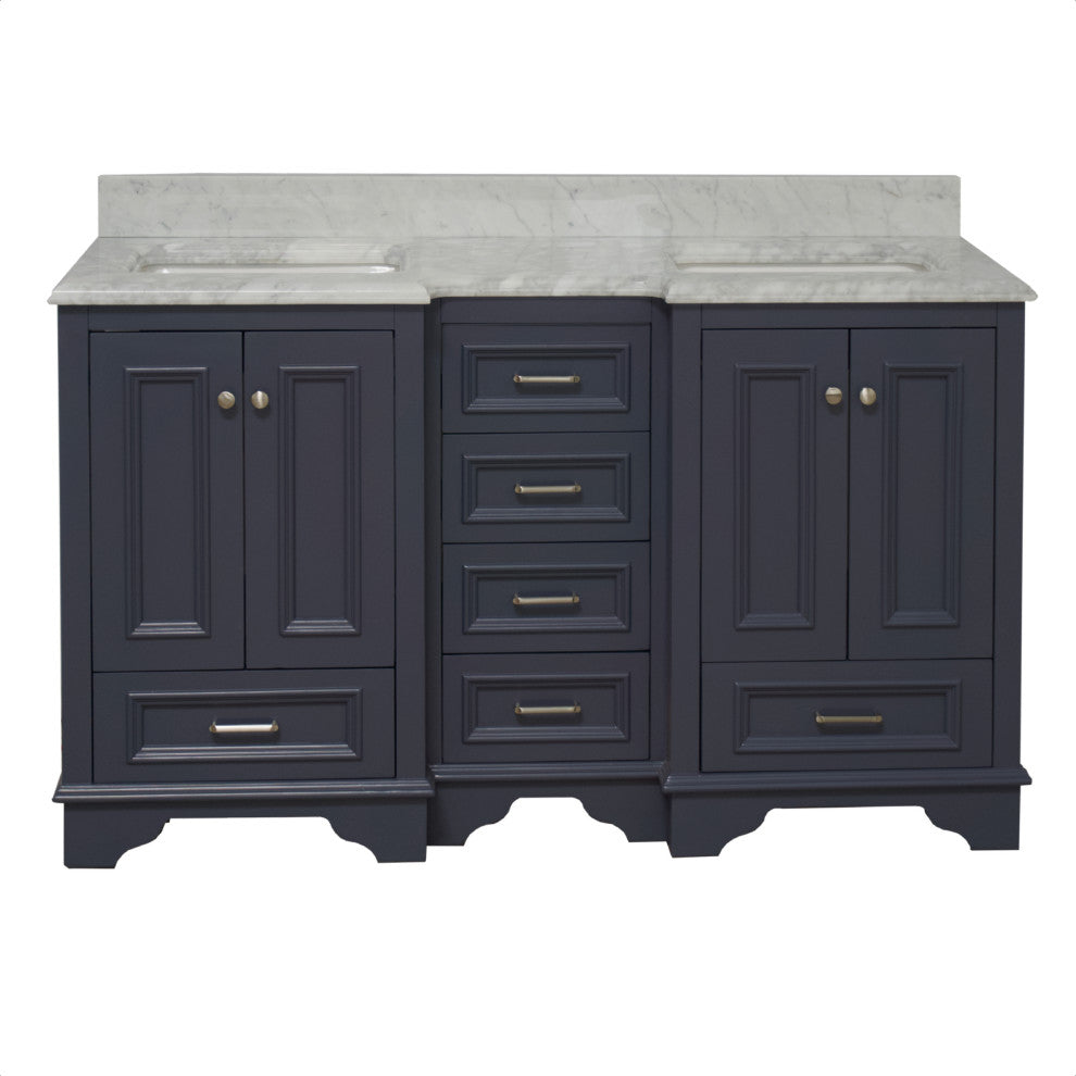 Nantucket 60" Bath Vanity, Marine Gray, Carrara Marble, Double Vanity