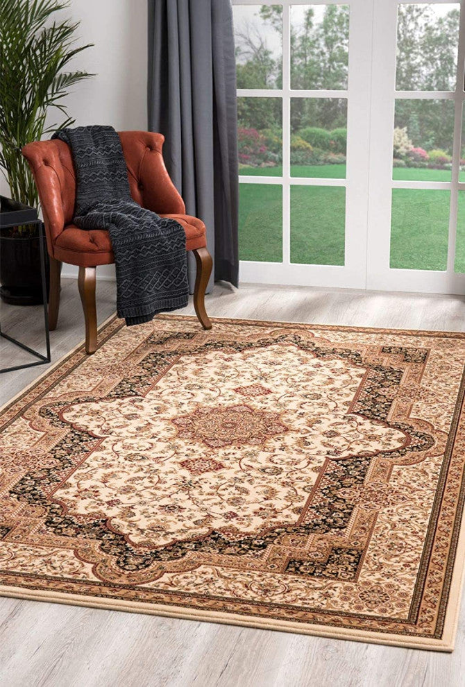 Rug Branch Traditional Persian Cream Black Indoor Area Rug - 5'x7'