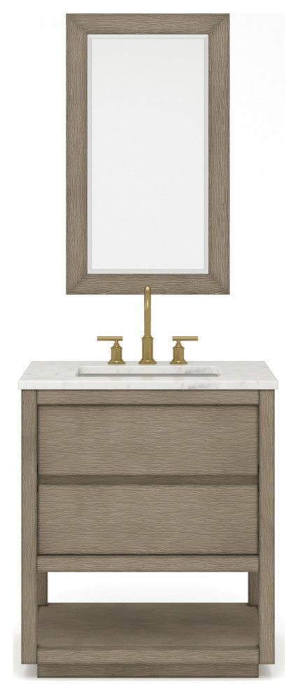 Oakman Marble Top Vanity in Grey Oak, 30", Vanity With Mirror