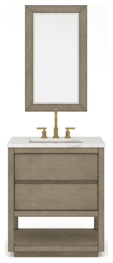 Oakman Marble Top Vanity in Grey Oak, 30", Vanity With Mirror