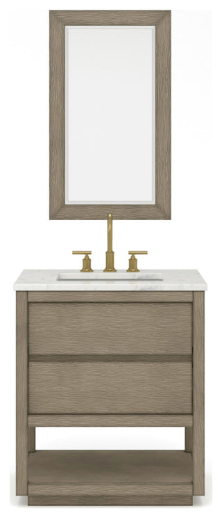 Oakman Marble Top Vanity in Grey Oak, 30", Vanity With Mirror
