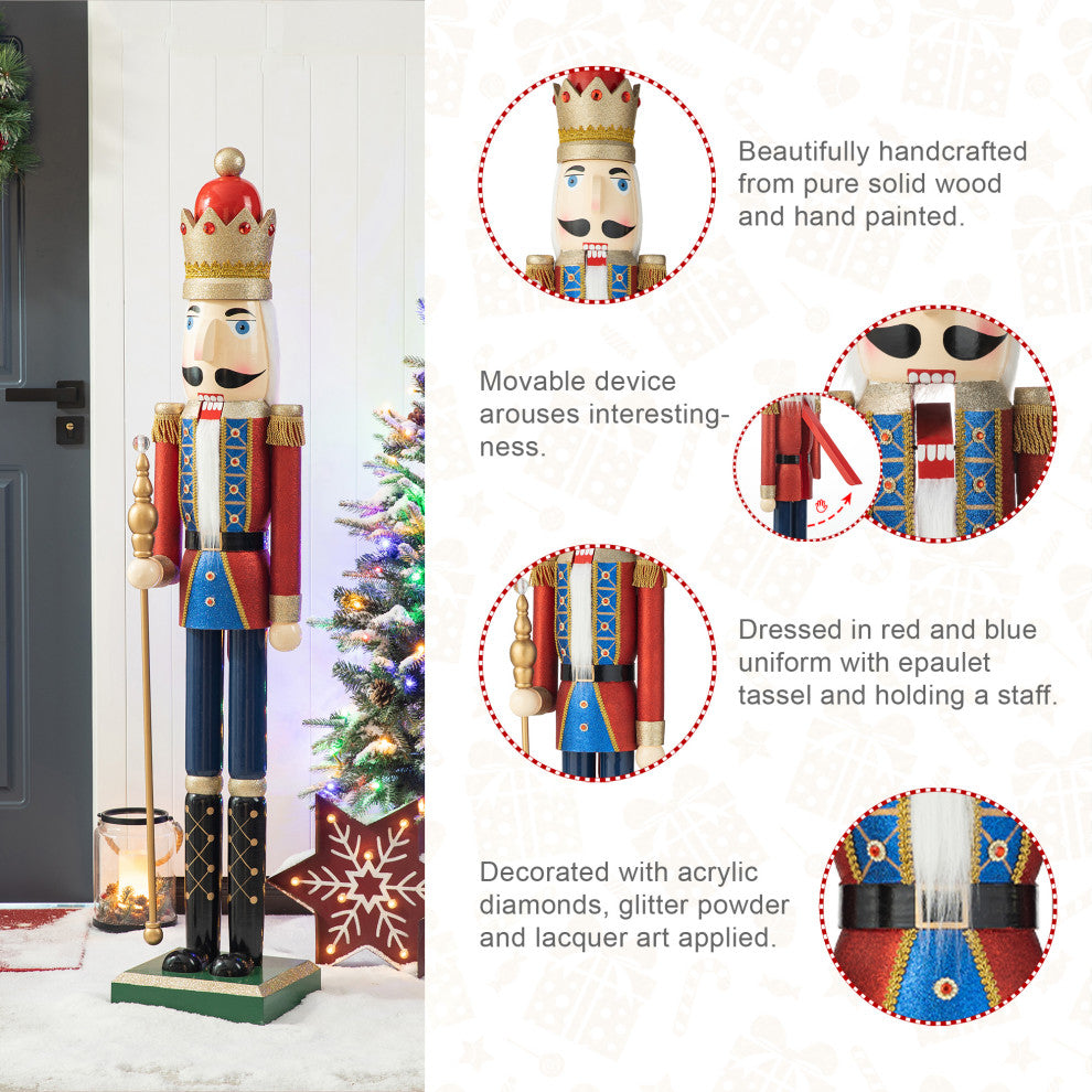 54"H Wooden Christmas Glitter King Nutcracker